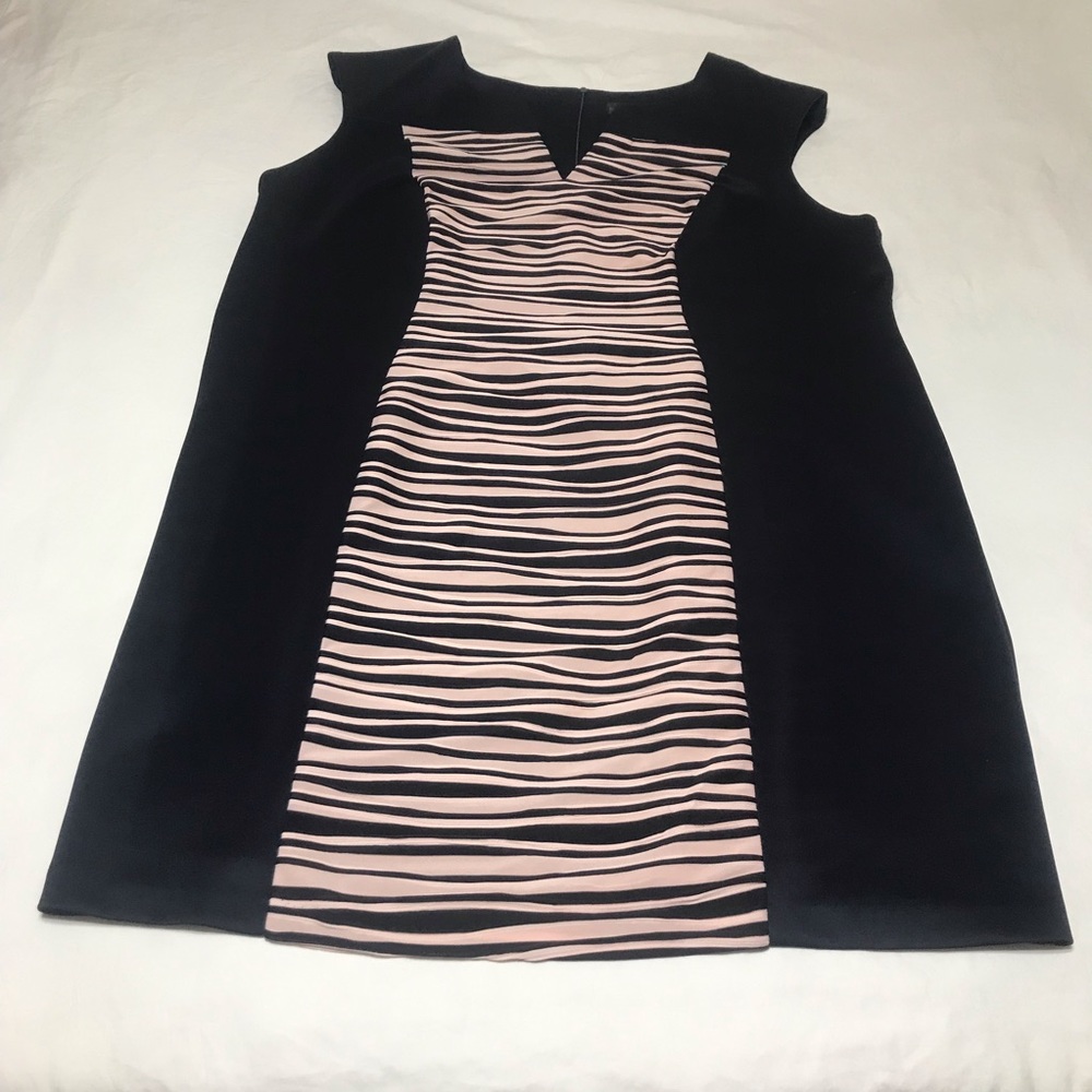 New Navy Blue and Pink Stripes Midi Sheath Dress